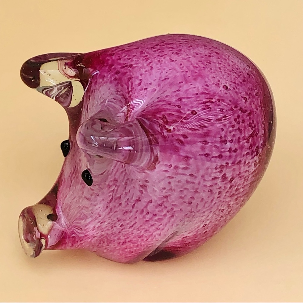 Pink Piggy Pig Art Glass Paperweight Quirky Farmhouse
